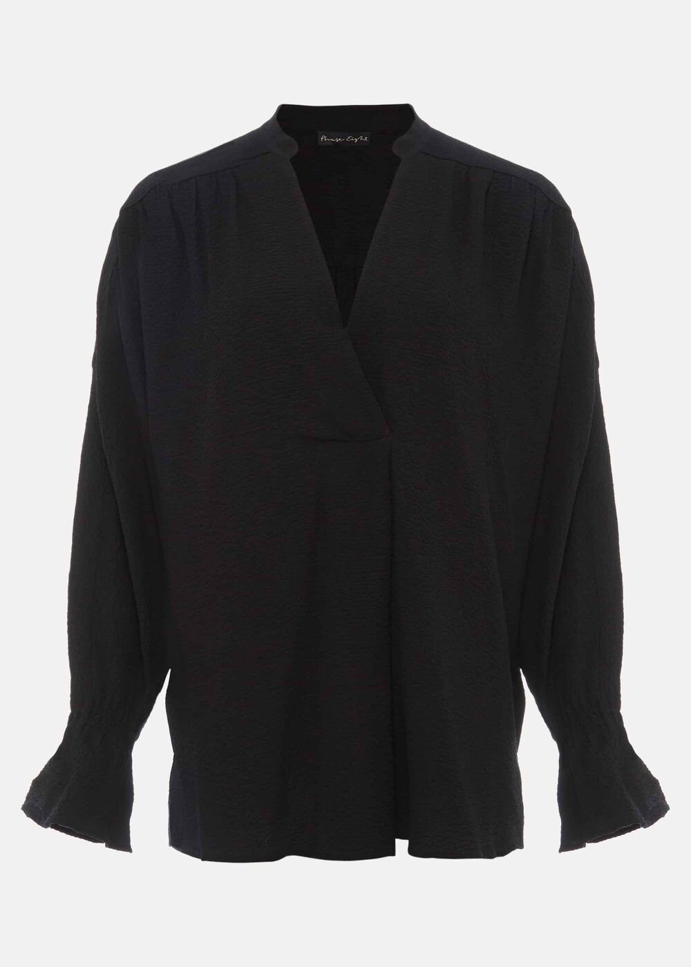 Kym V-Neck Textured Blouse - Black