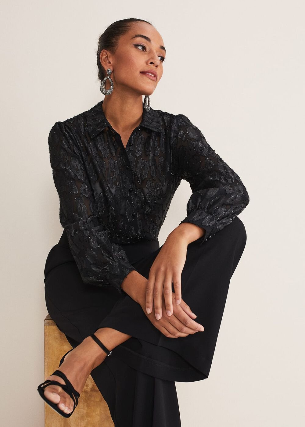 Tate Leopard Jacquard Blouse - Black