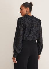 Tate Leopard Jacquard Blouse - Black