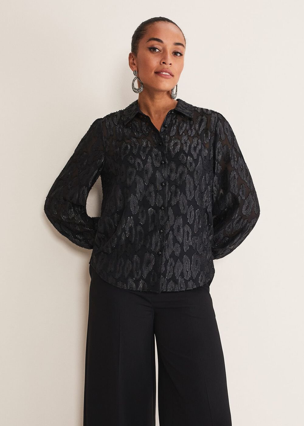 Tate Leopard Jacquard Blouse - Black