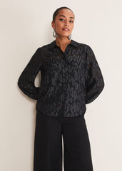 Tate Leopard Jacquard Blouse - Black