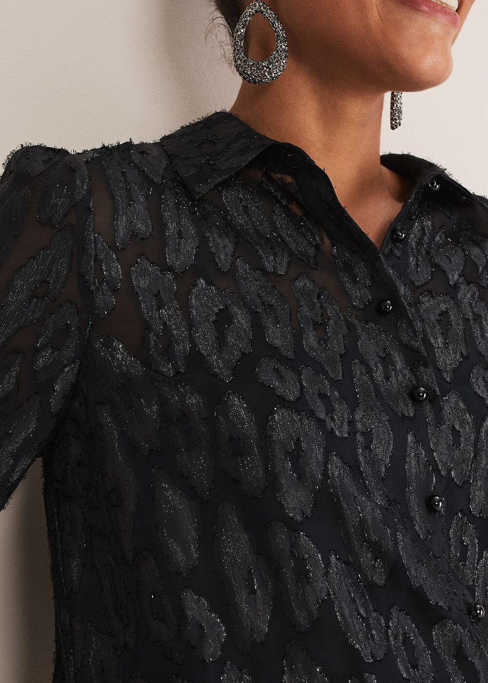 Tate Leopard Jacquard Blouse - Black