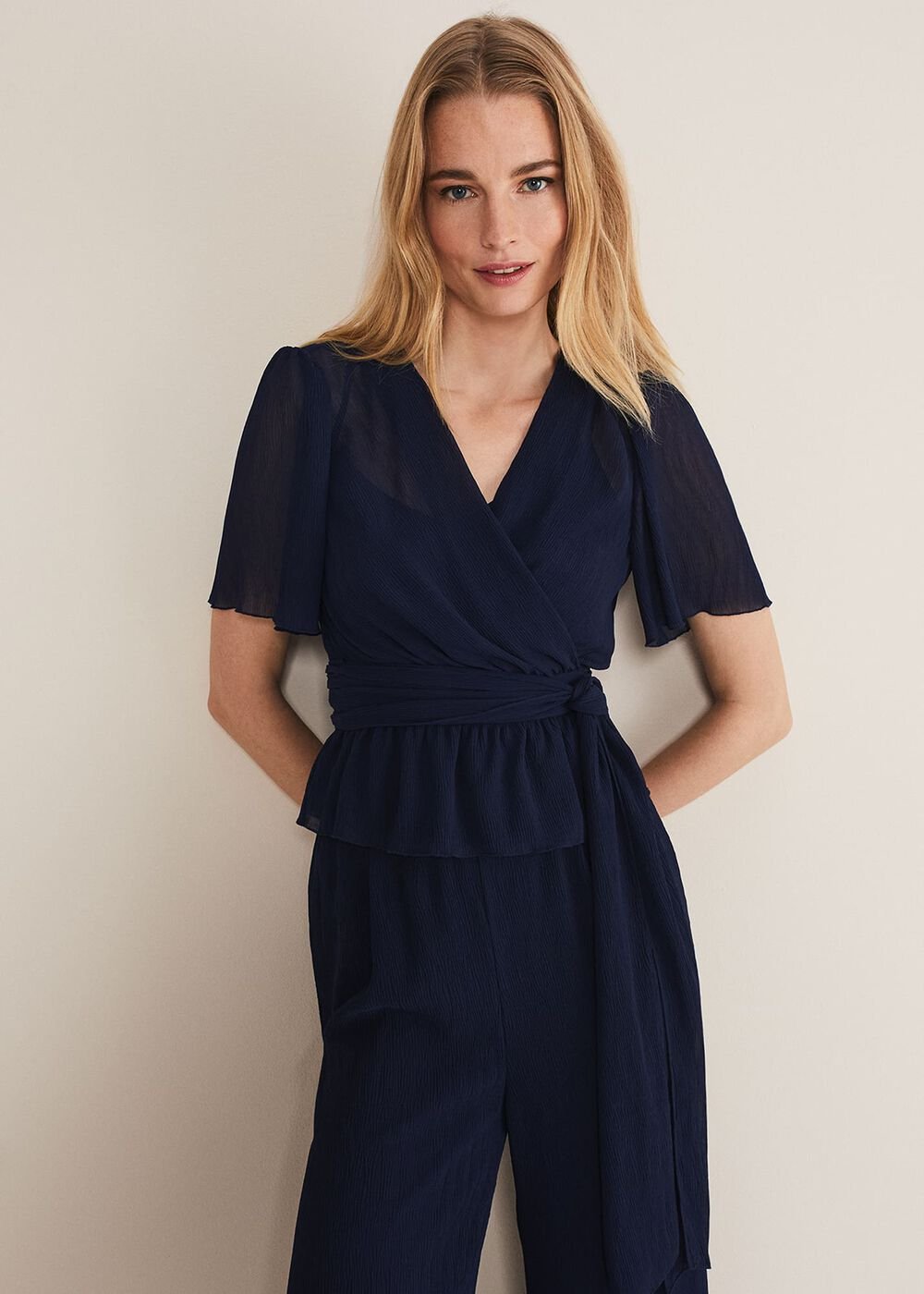 Aster Plisse Wrap Top Co-Ord - French Navy