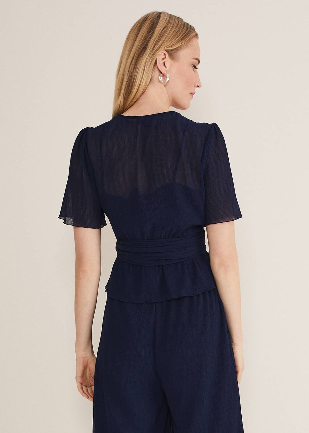 Aster Plisse Wrap Top Co-Ord - French Navy