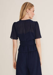 Aster Plisse Wrap Top Co-Ord - French Navy