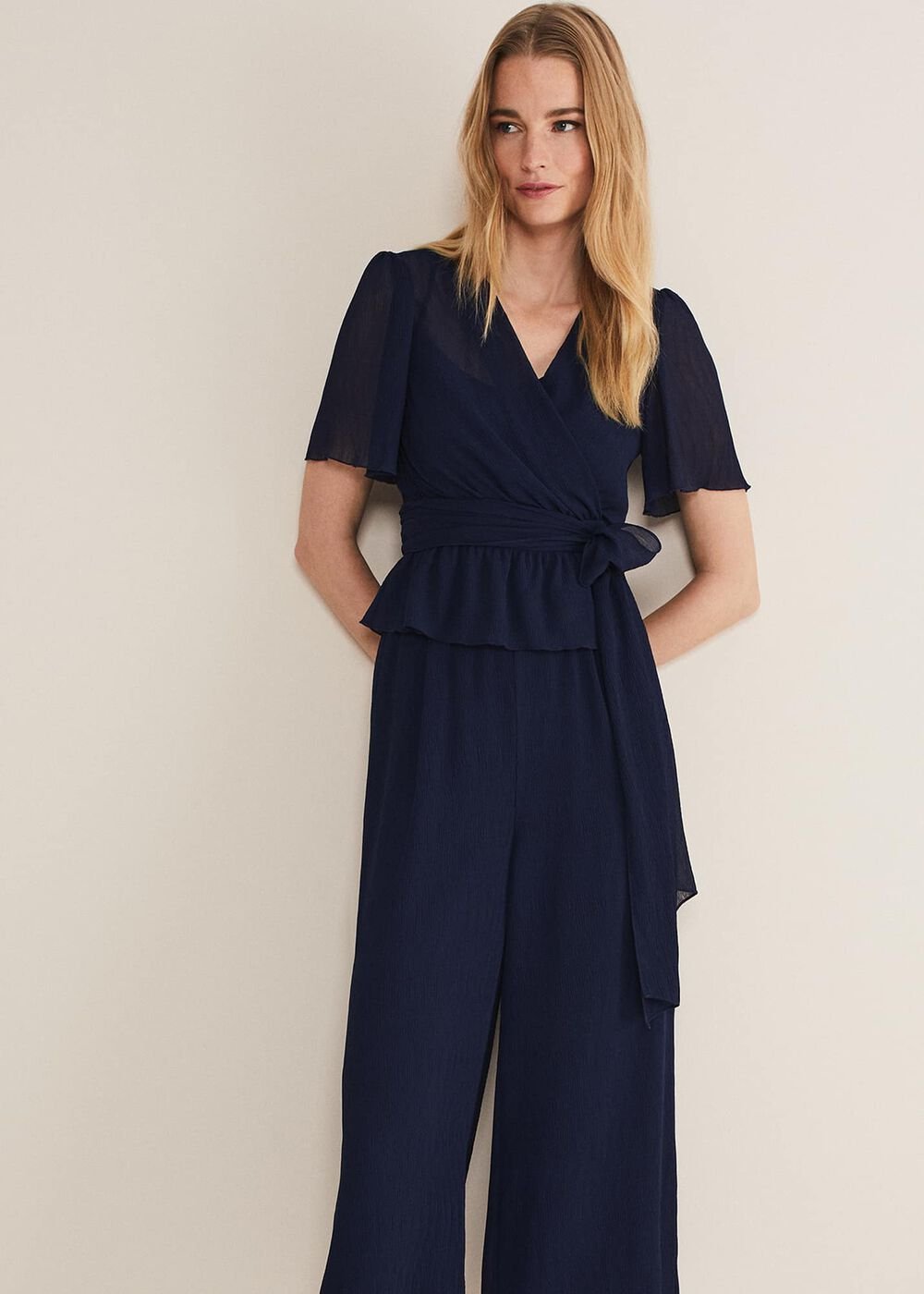 Aster Plisse Wrap Top Co-Ord - French Navy