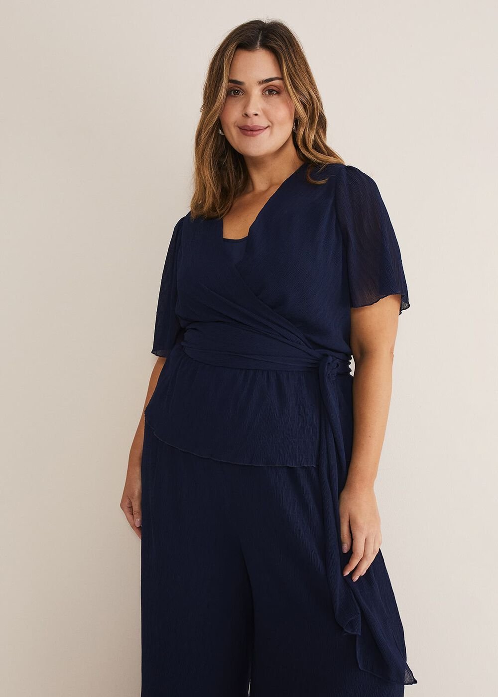 Aster Plisse Wrap Top Co-Ord - French Navy
