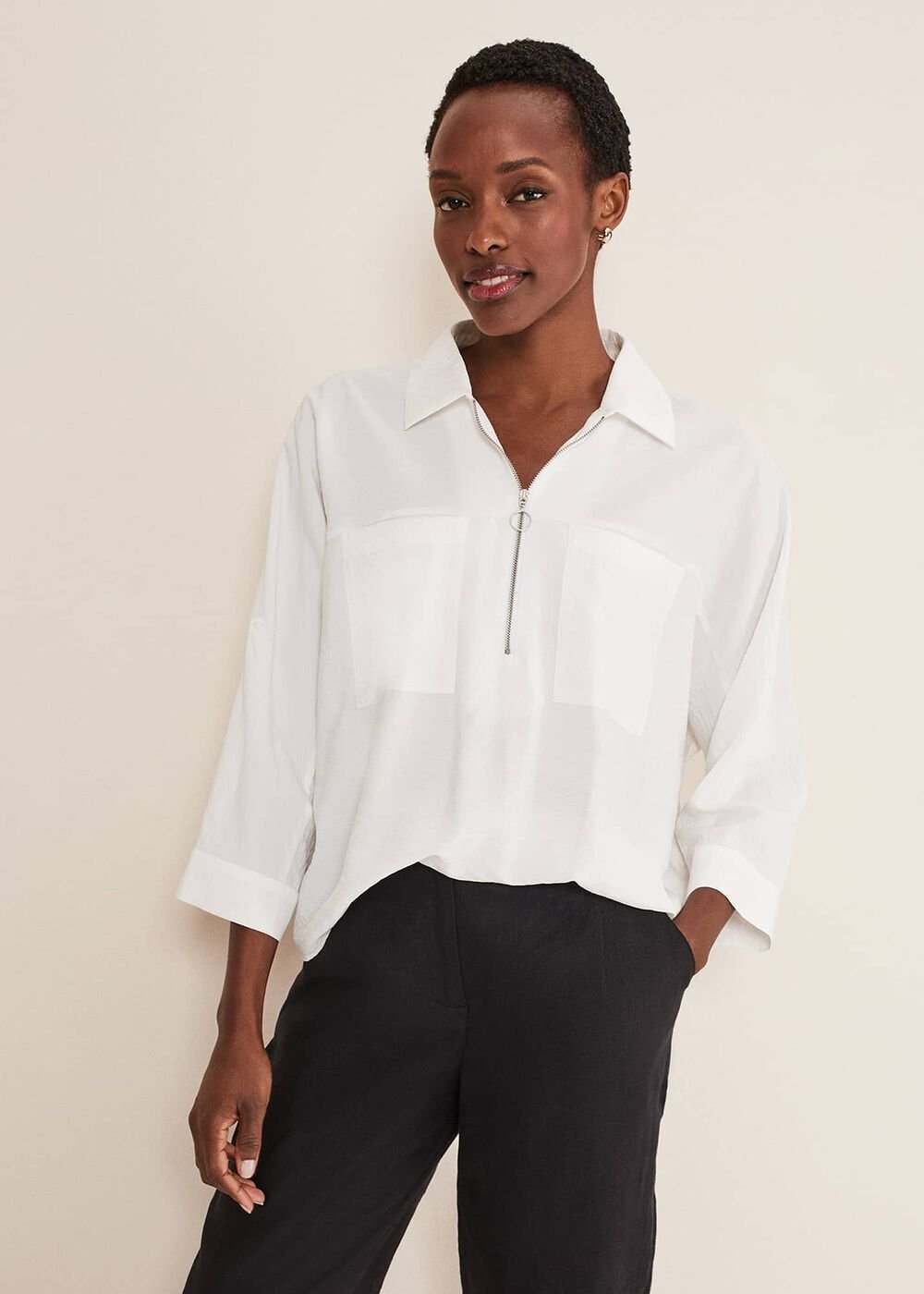 Cynthia Zip Shirt - White