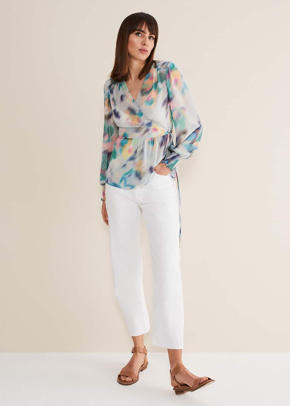Sonya Printed Wrap Blouse - Multi-Coloured