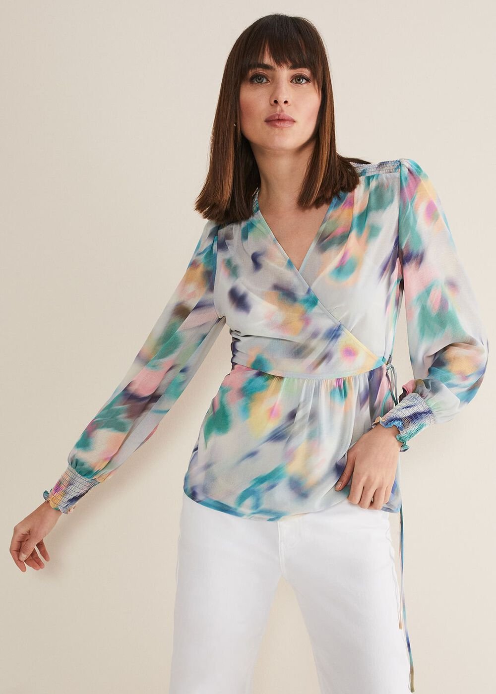 Sonya Printed Wrap Blouse - Multi-Coloured