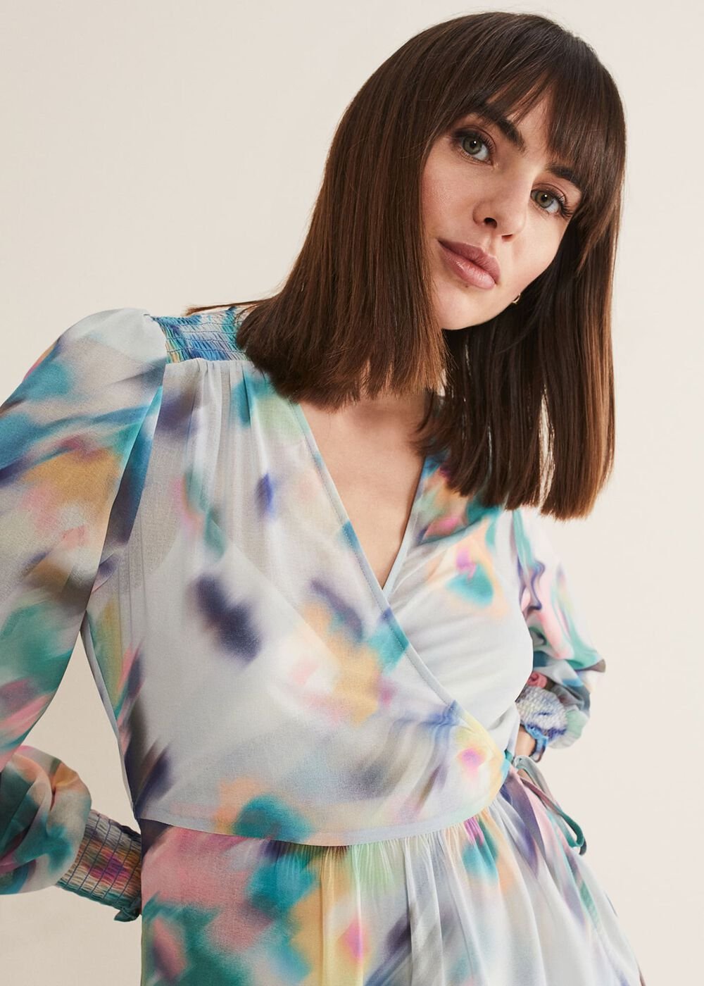 Sonya Printed Wrap Blouse - Multi-Coloured