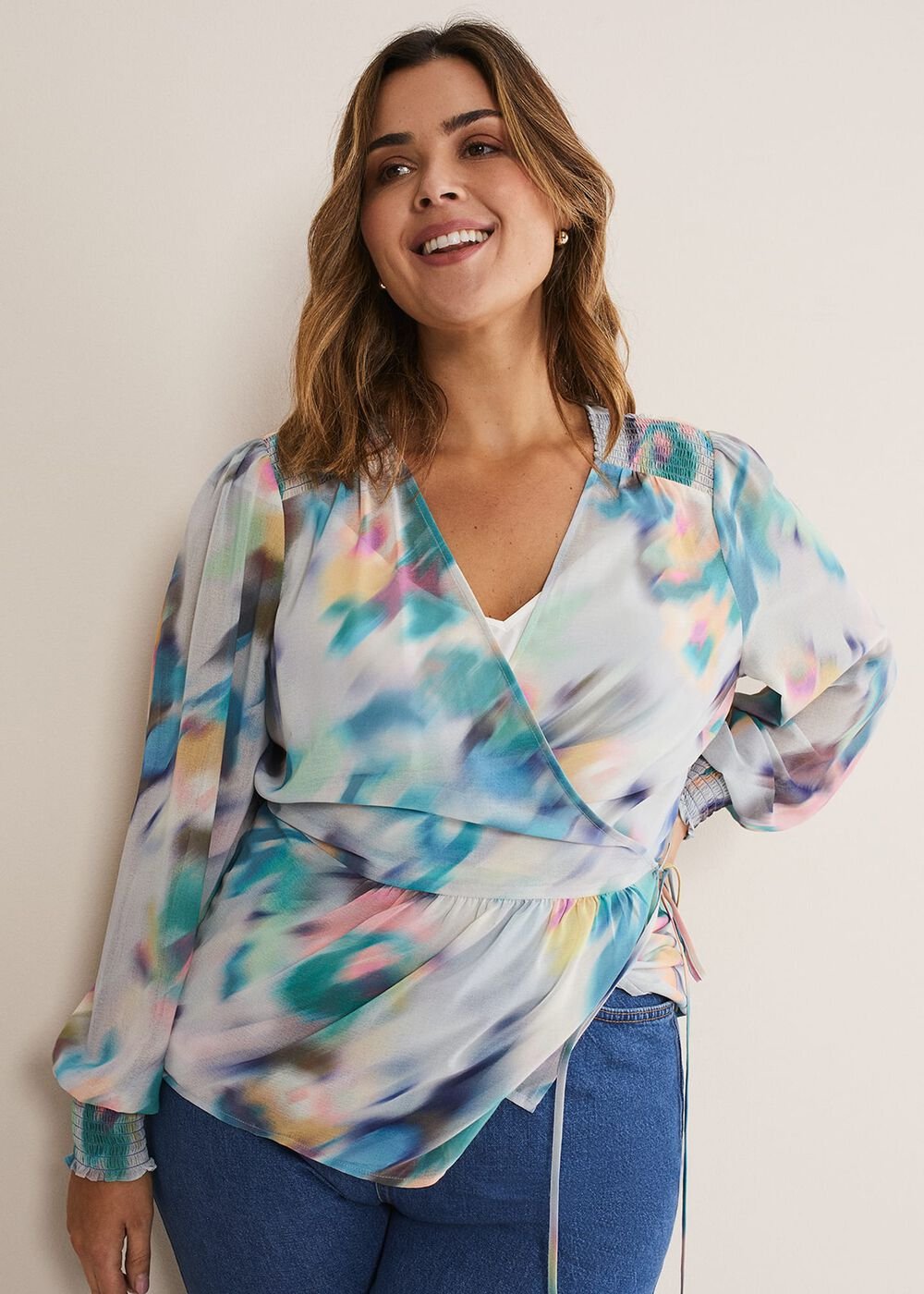 Sonya Printed Wrap Blouse - Multi-Coloured