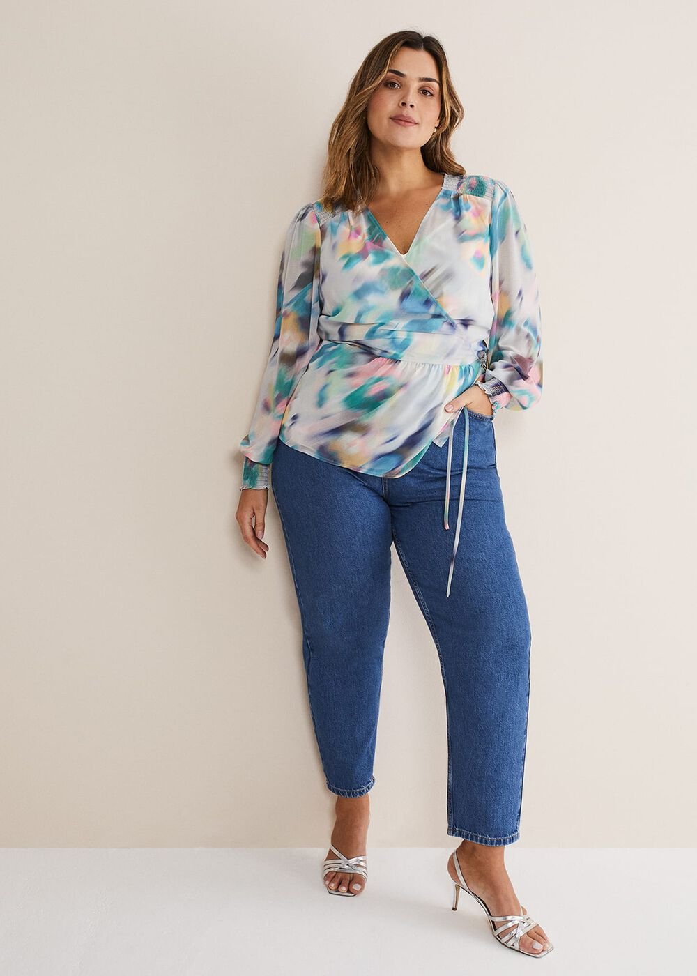 Sonya Printed Wrap Blouse - Multi-Coloured