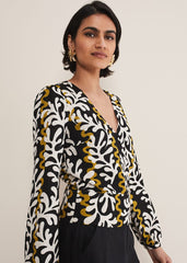 Vienna Linen Wrap Blouse - Black/Multi