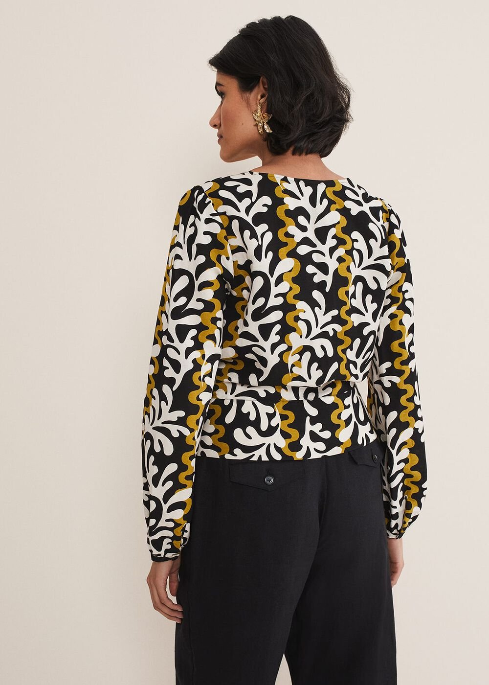 Vienna Linen Wrap Blouse - Black/Multi