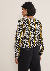 Vienna Linen Wrap Blouse - Black/Multi
