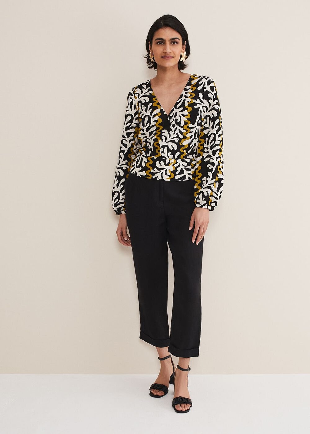 Vienna Linen Wrap Blouse - Black/Multi