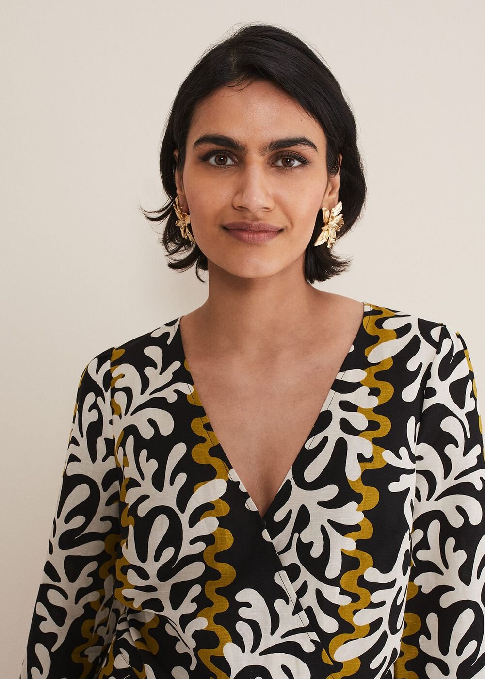 Vienna Linen Wrap Blouse - Black/Multi