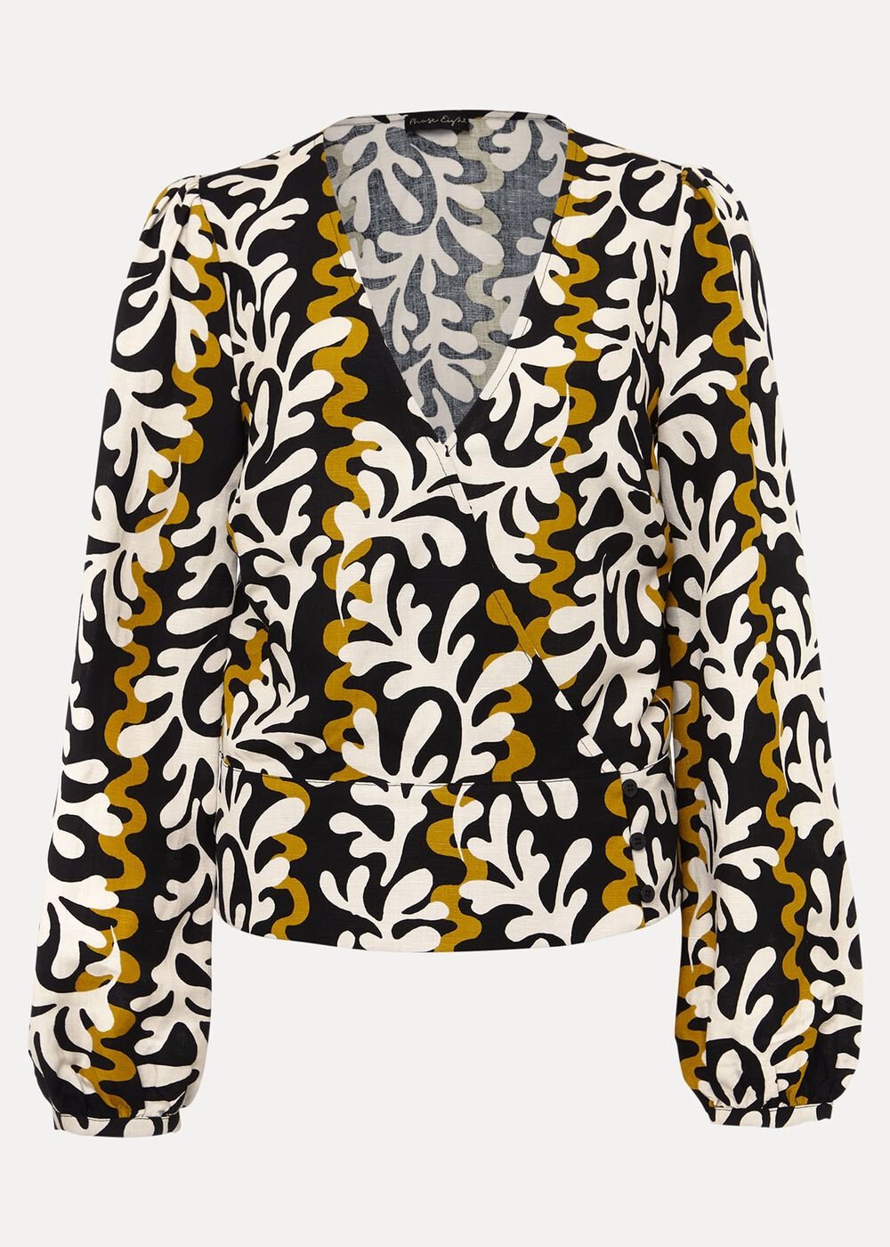 Vienna Linen Wrap Blouse - Black/Multi