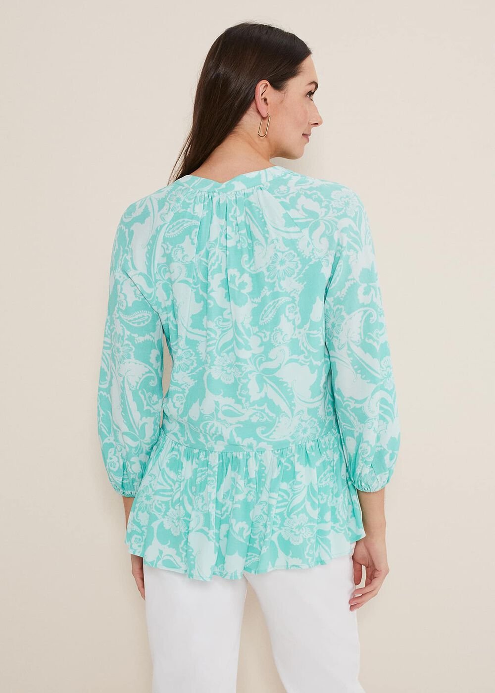 Lara Paisley Print Blouse - Aqua