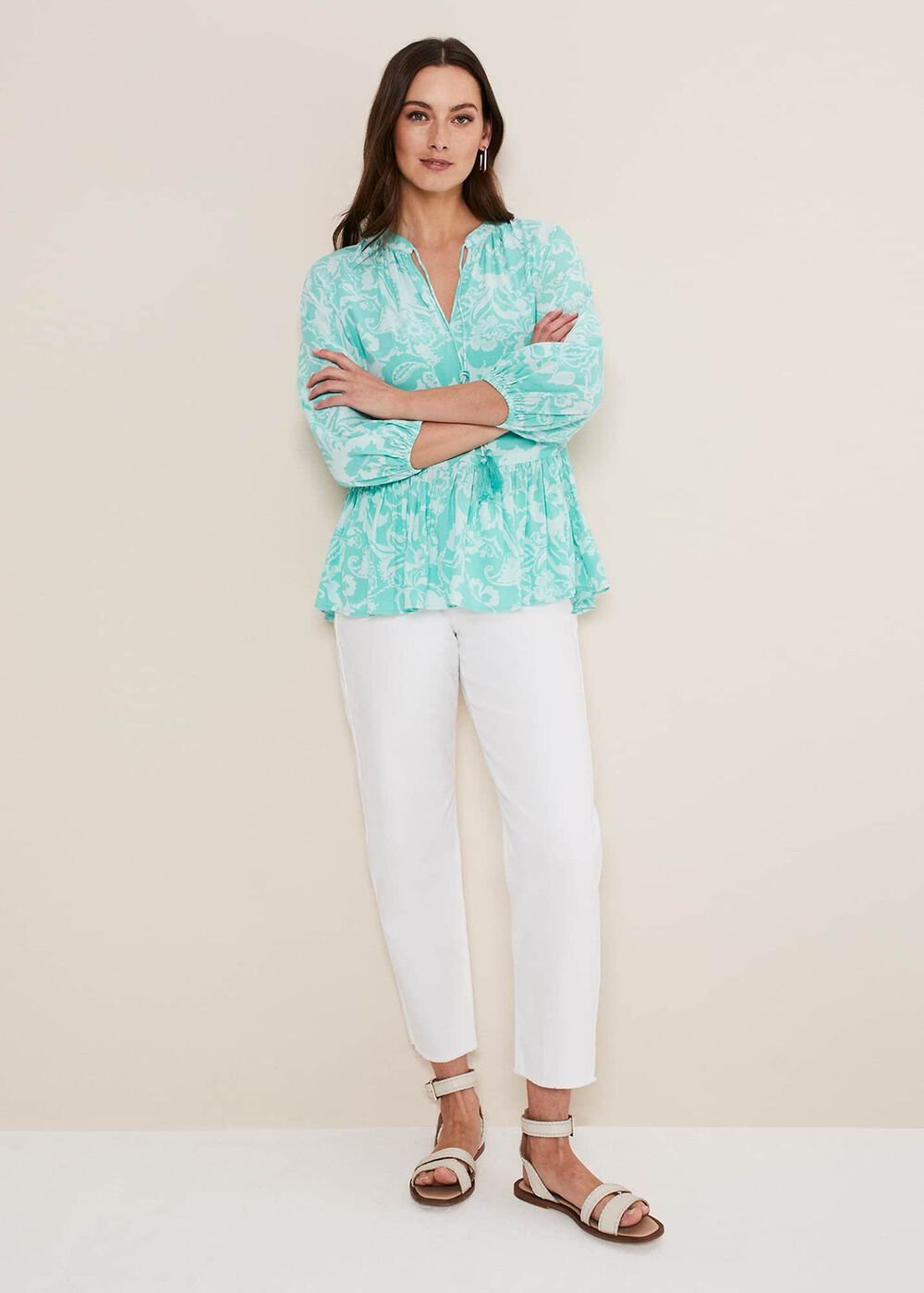 Lara Paisley Print Blouse - Aqua