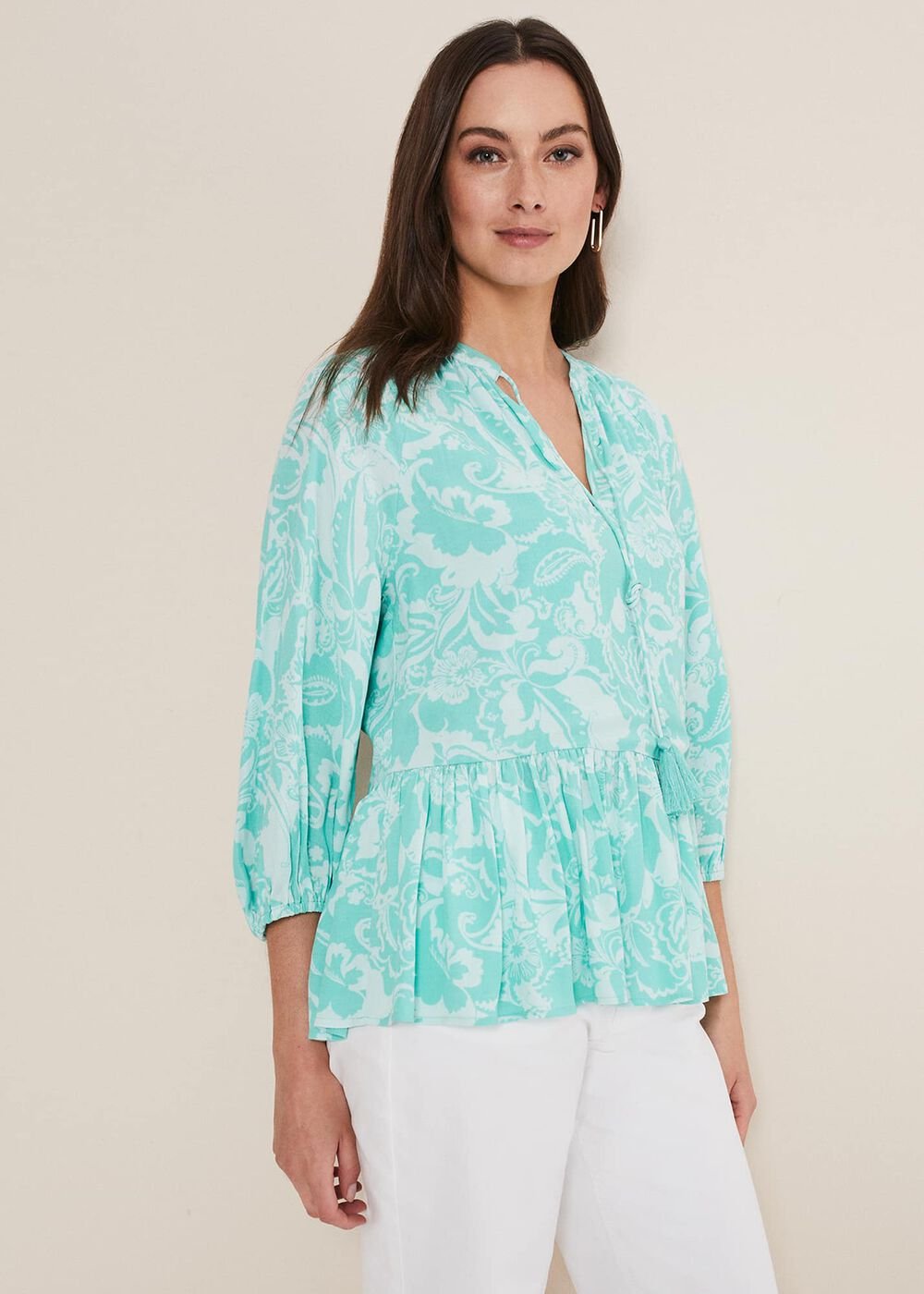 Lara Paisley Print Blouse - Aqua