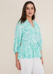 Lara Paisley Print Blouse - Aqua