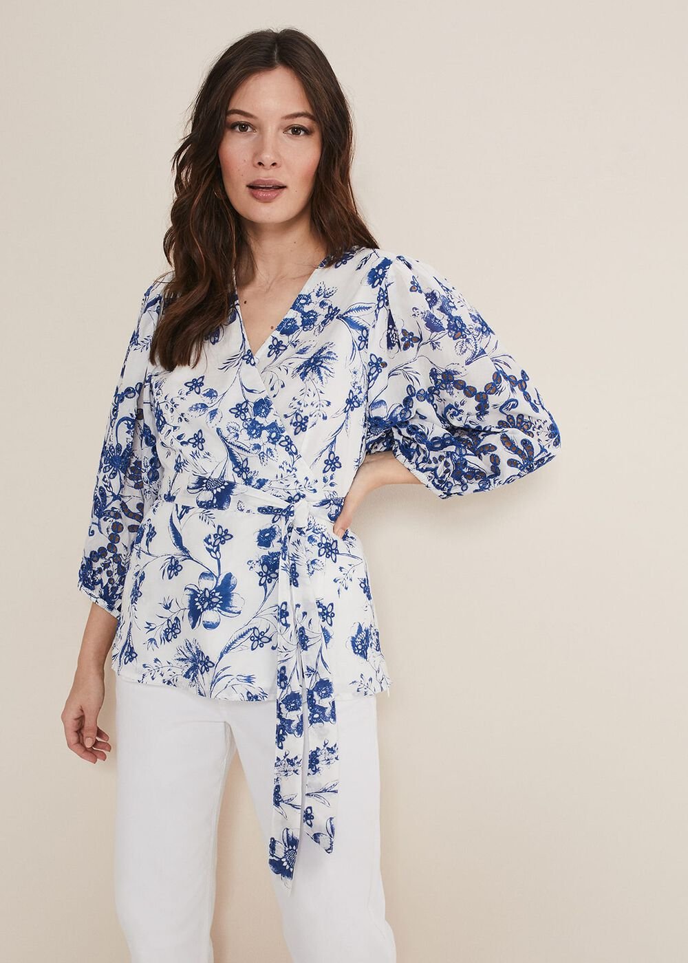 Alice Embroidered Blouse - Blue/White