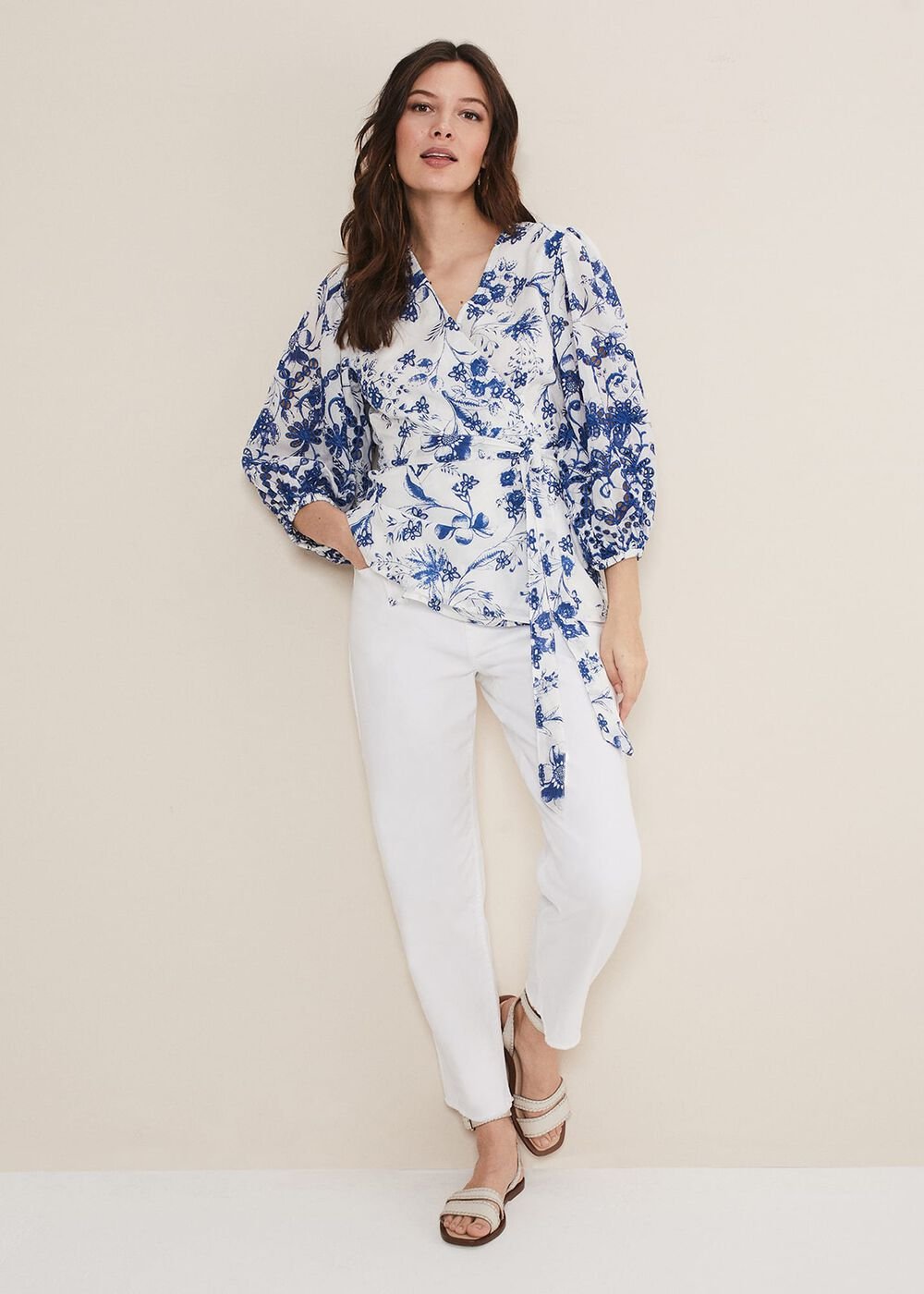 Alice Embroidered Blouse - Blue/White