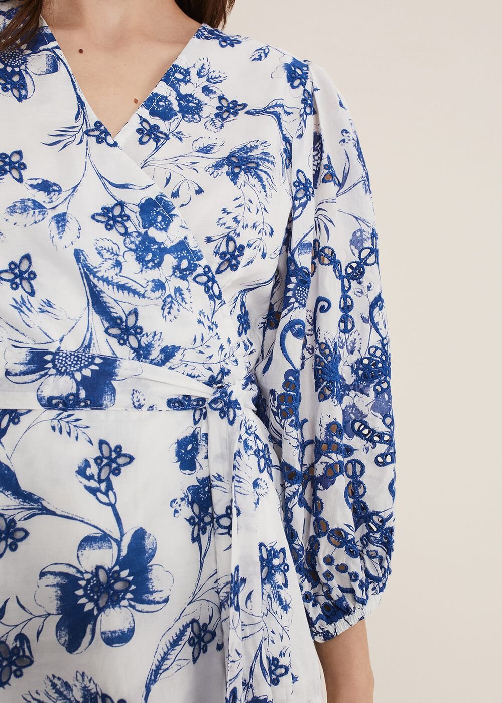 Alice Embroidered Blouse - Blue/White