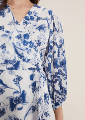Alice Embroidered Blouse - Blue/White