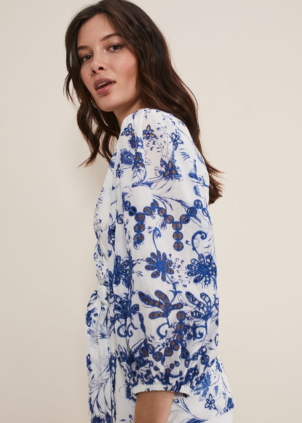 Alice Embroidered Blouse - Blue/White