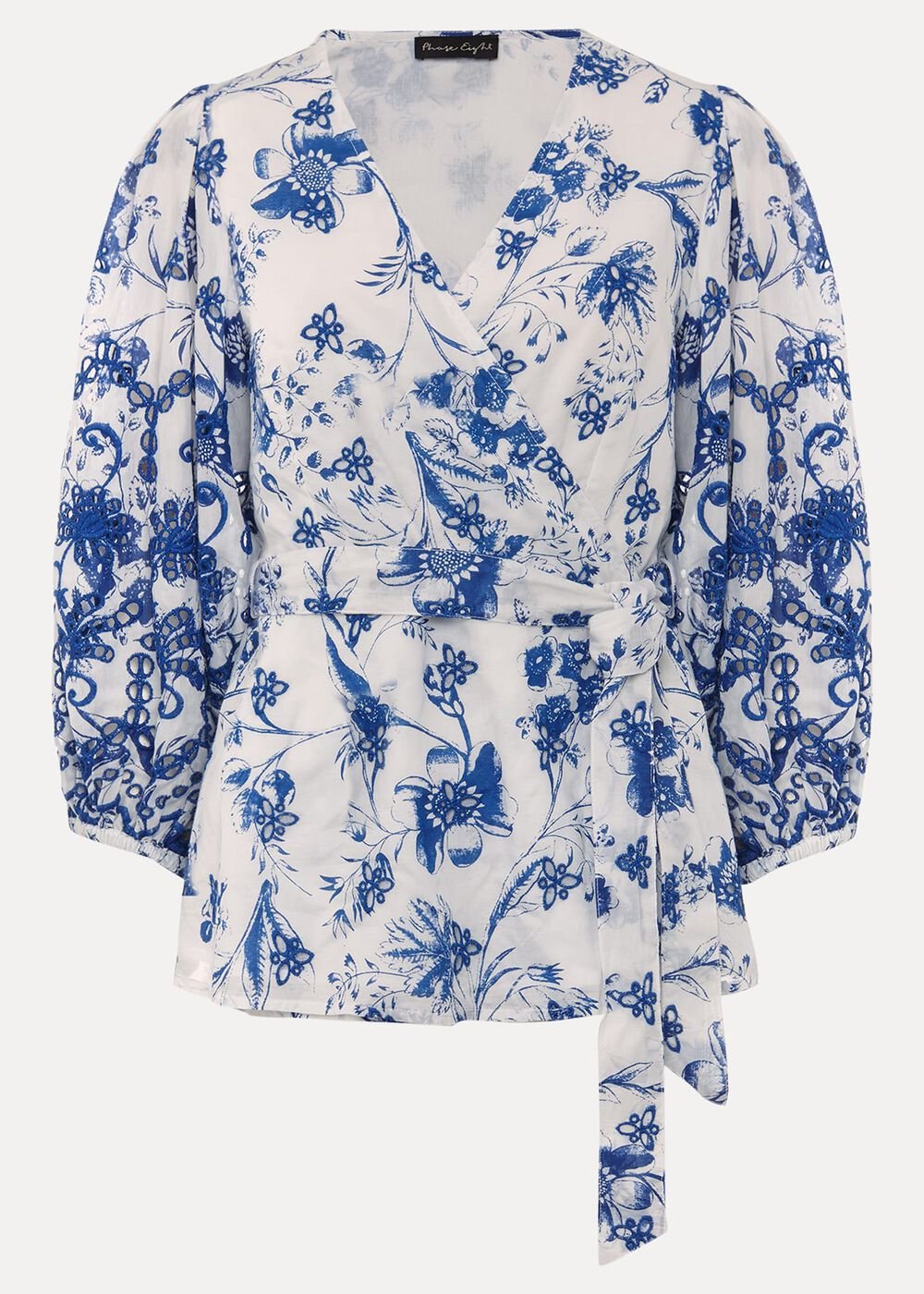 Alice Embroidered Blouse - Blue/White