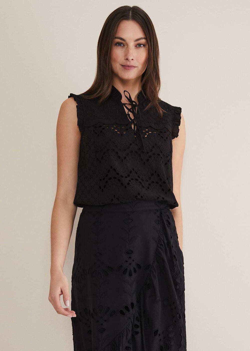 Mollie Broderie Sleeveless Blouse - Black