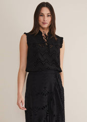 Mollie Broderie Sleeveless Blouse - Black