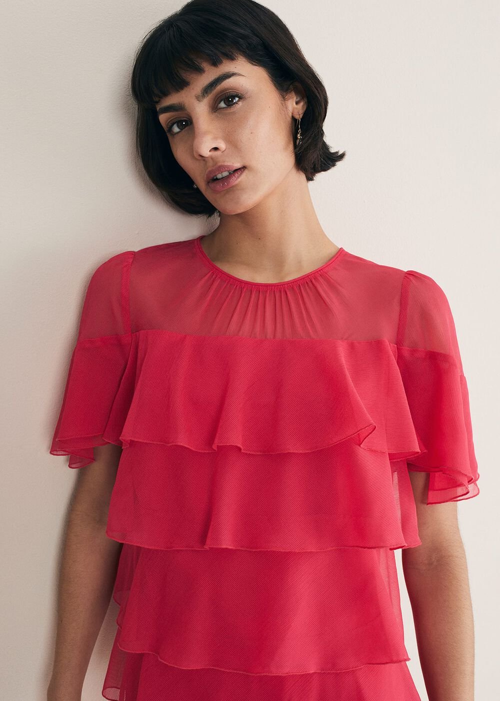Stacey Ruffle Blouse - Fuschia