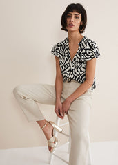 Dalia Ikat Ruffle Top - Black/Ivory