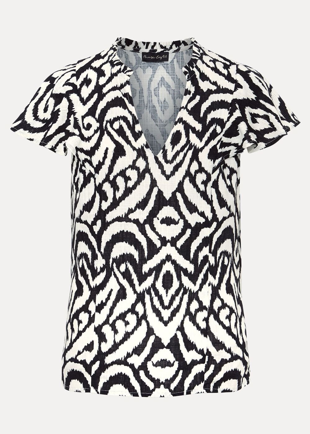 Dalia Ikat Ruffle Top - Black/Ivory