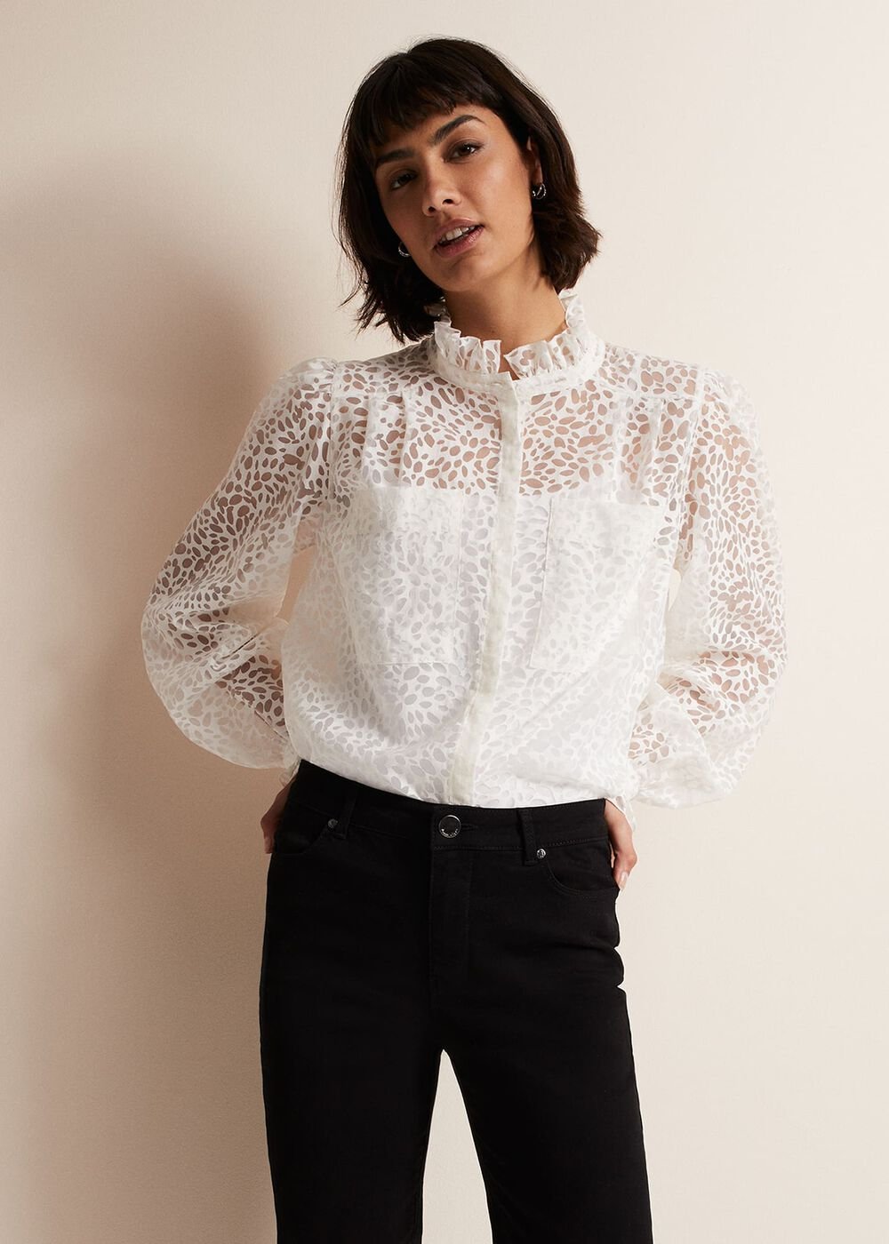 Astella Ruffle Burnout Blouse - White