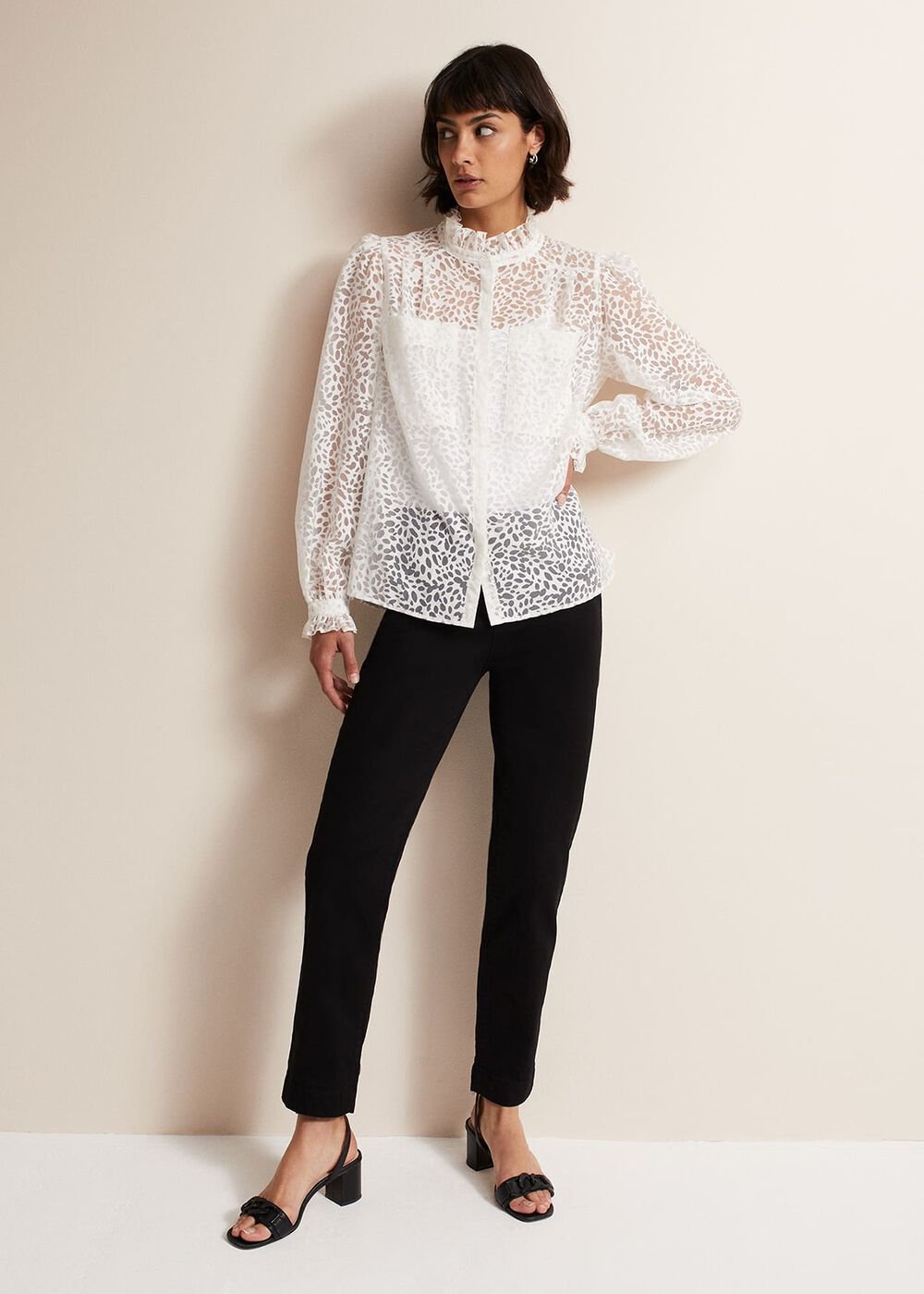 Astella Ruffle Burnout Blouse - White