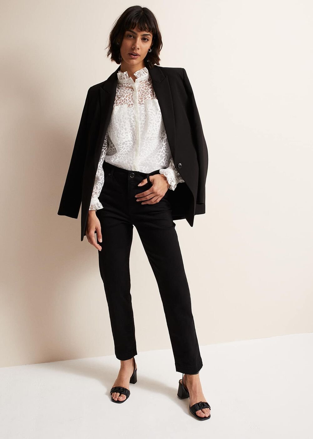 Astella Ruffle Burnout Blouse - White