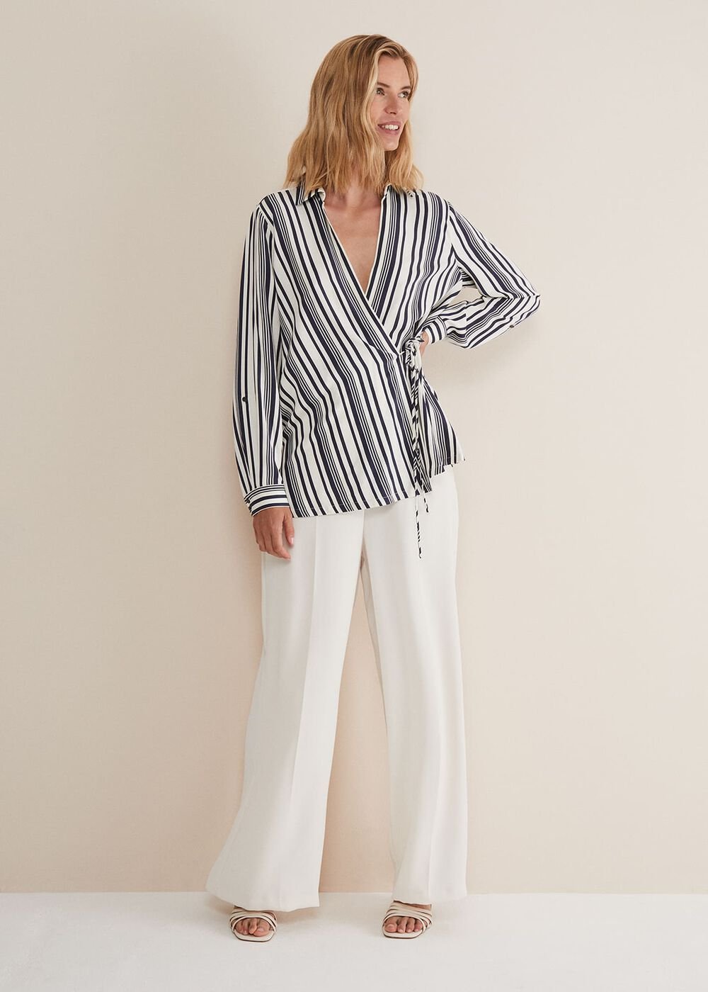 Dalila Striped Wrap Blouse - Carbon/Ivory
