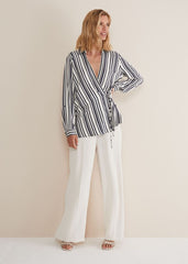 Dalila Striped Wrap Blouse - Carbon/Ivory