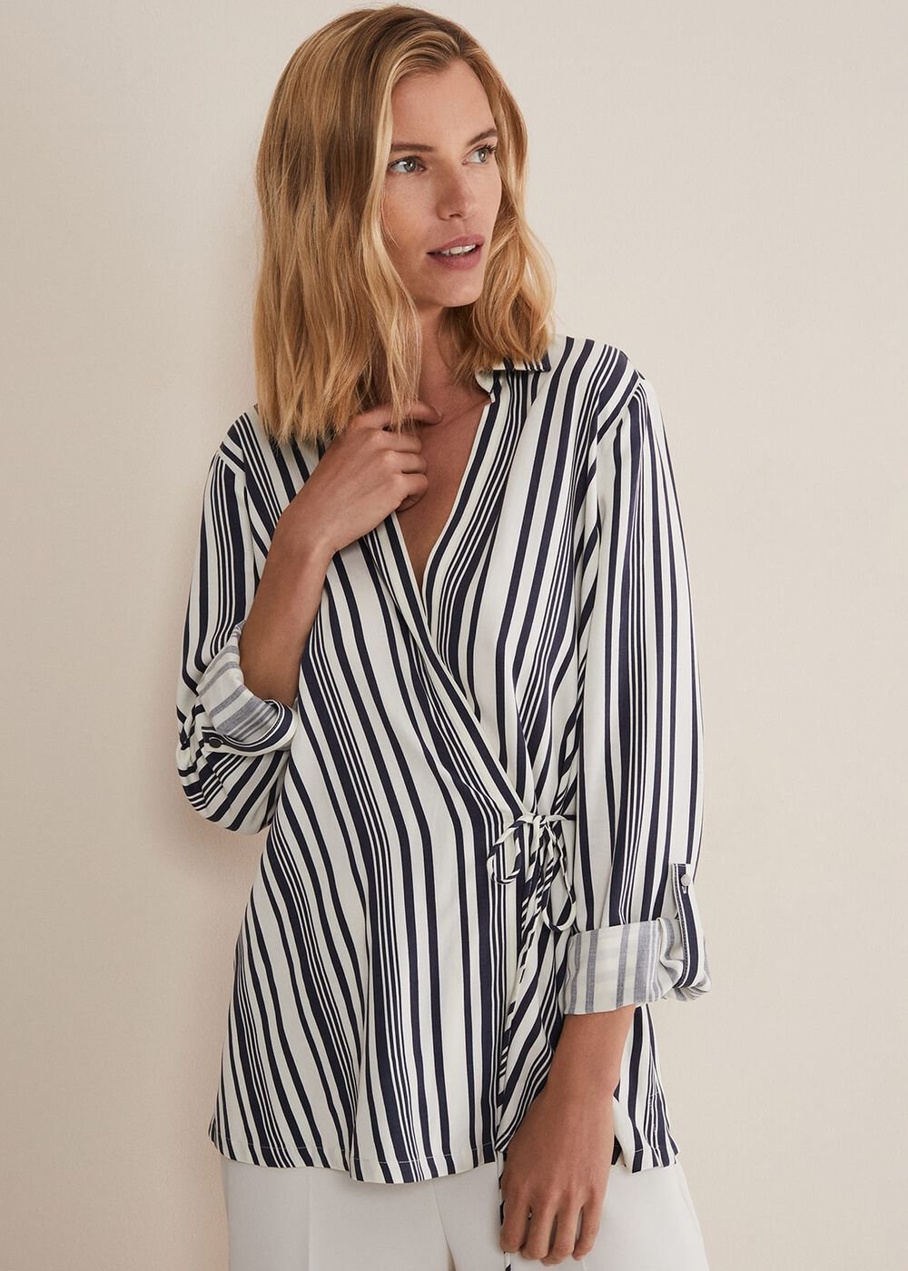 Dalila Striped Wrap Blouse - Carbon/Ivory