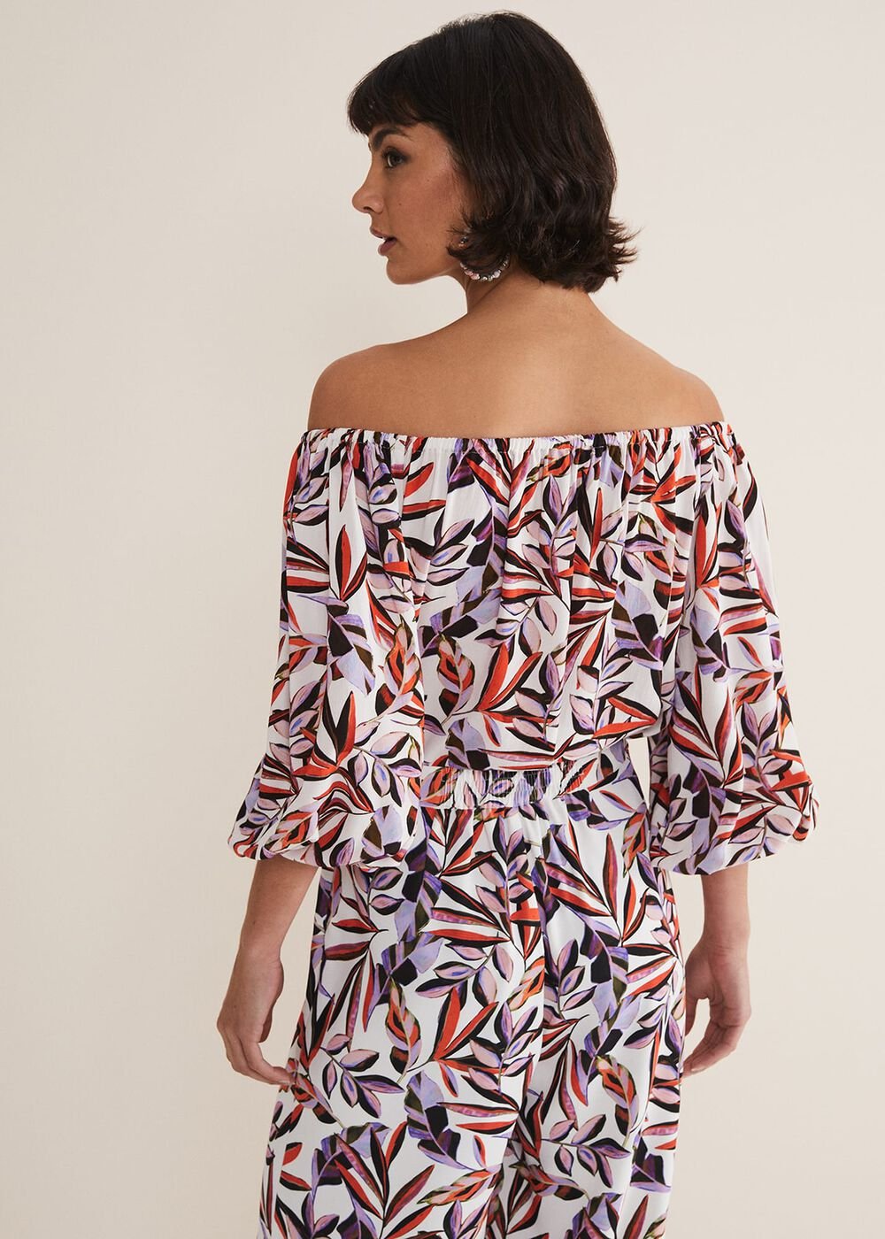 Tona Leaf Print Bardot Top - Multi-Coloured