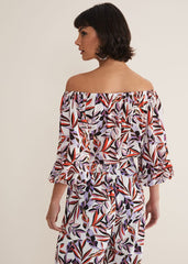 Tona Leaf Print Bardot Top - Multi-Coloured