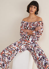 Tona Leaf Print Bardot Top - Multi-Coloured