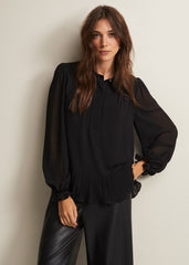 April Black Ruffle Blouse - Black