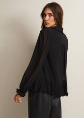 April Black Ruffle Blouse - Black