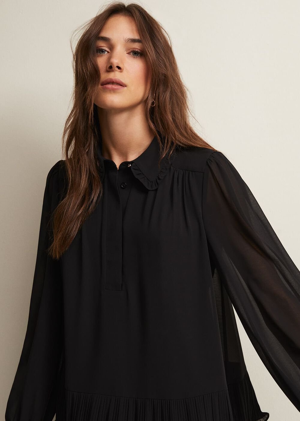 April Black Ruffle Blouse - Black